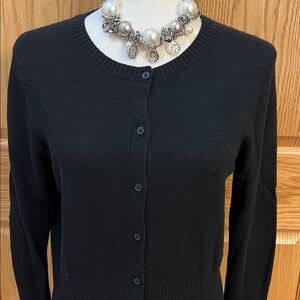 LOFT Basic Little Black Wool Cardigan made with Italian Yarn